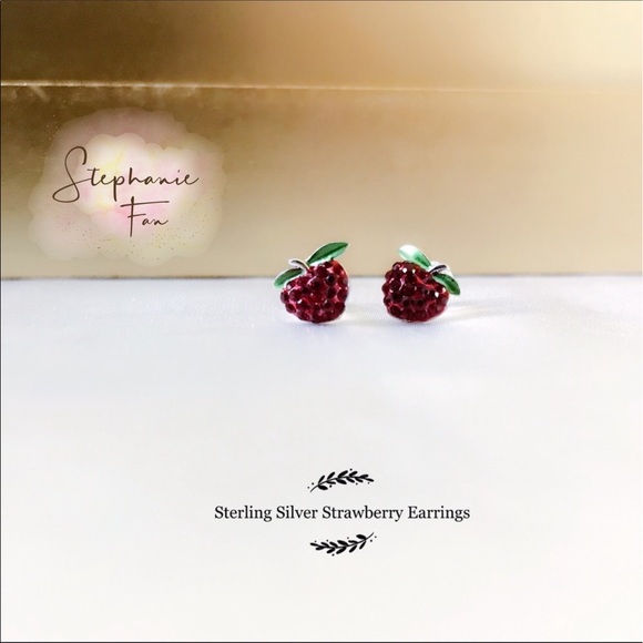 SOLD!!! Sterling Silver Strawberry Earrings - Picture 2 of 5